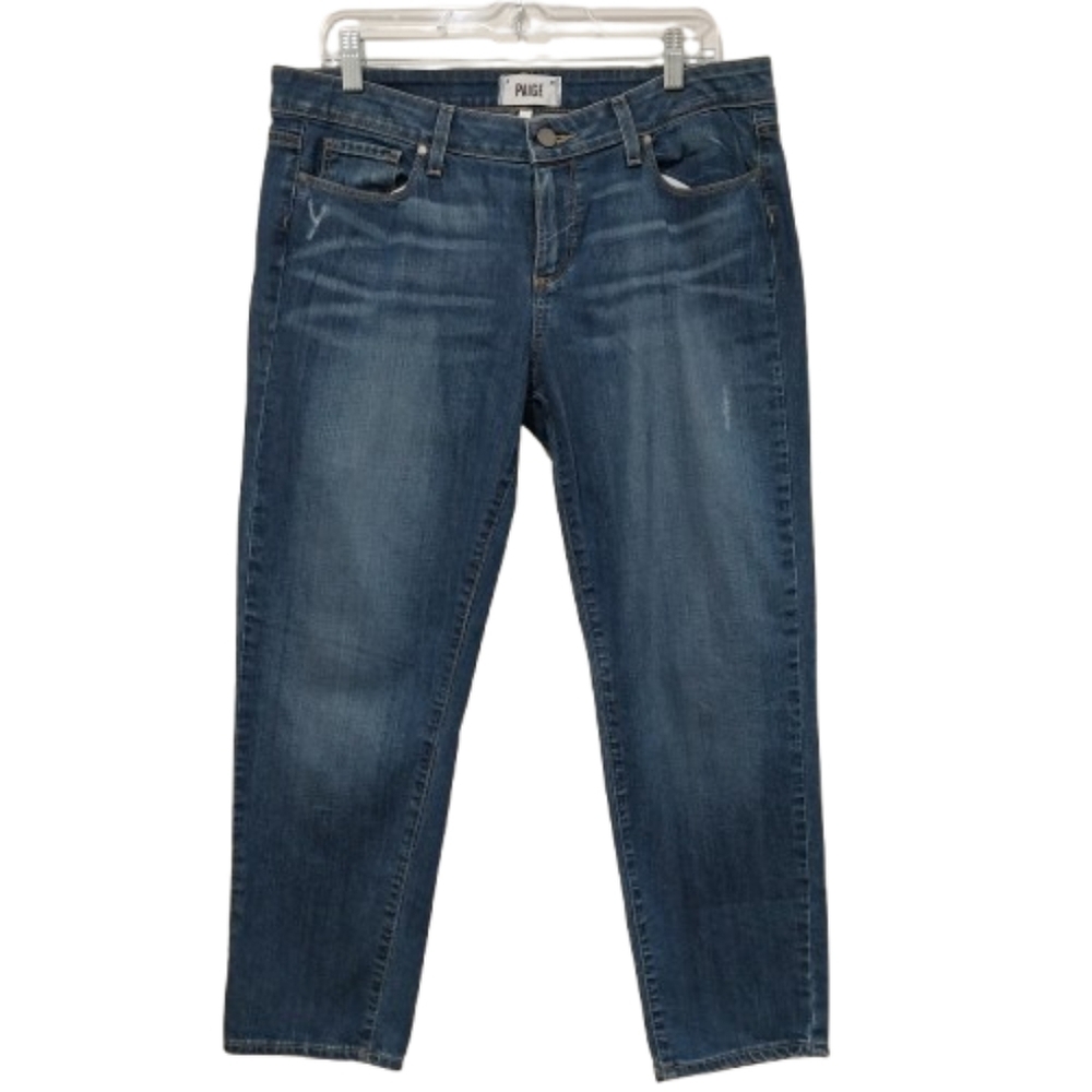 Paige Jeans Women's Sz 32 Kylie Crop Women's Blue Whisker Distressed Denim Jeans